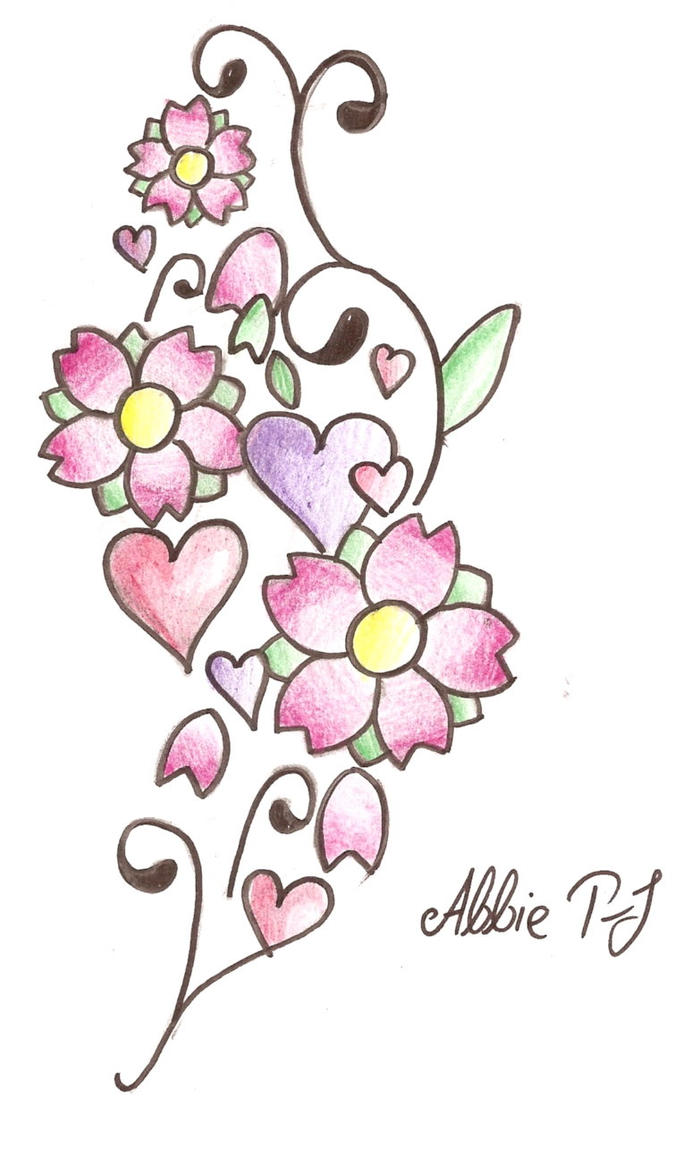 Thigh Flower+Heart Tattoo - flower tattoo