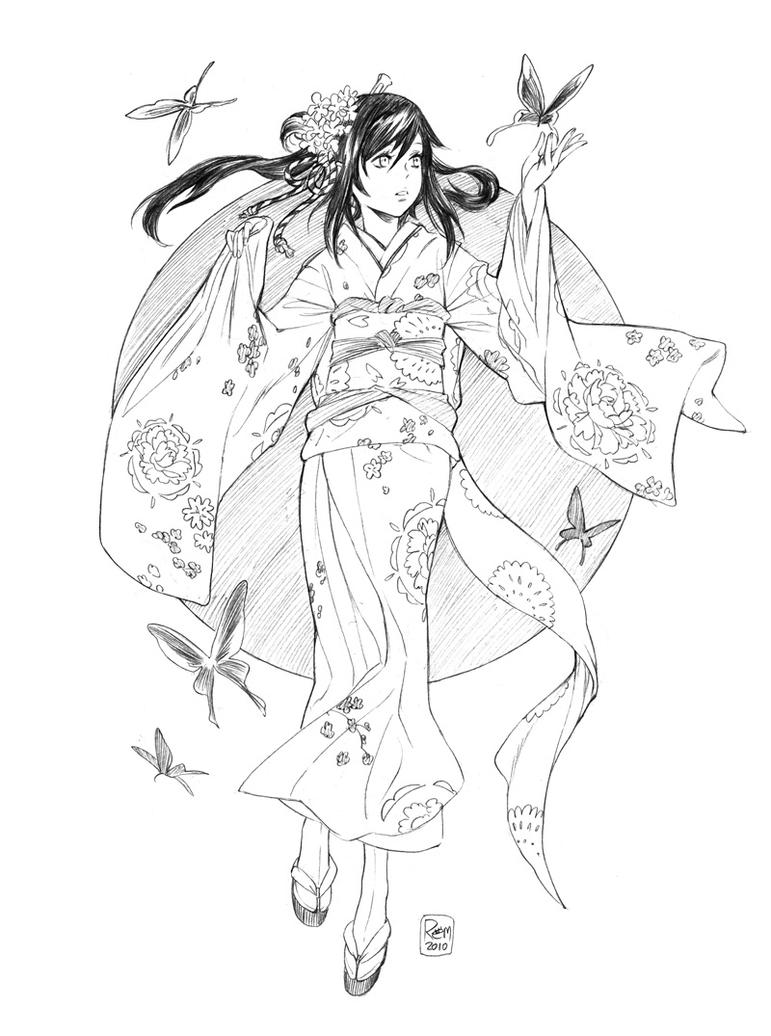 Anime Kimono Drawing Sketch Coloring Page