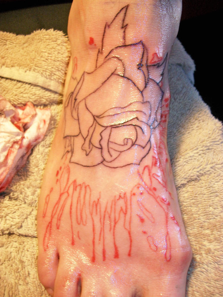 Rose outline foot tattoo by