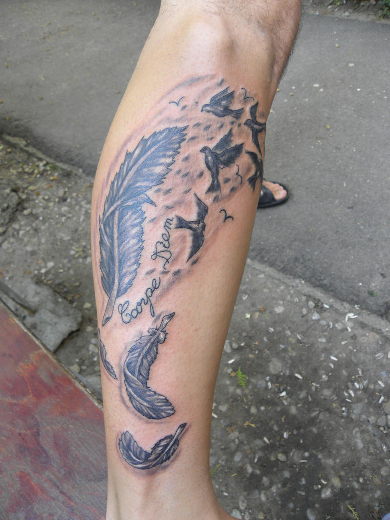 Calf Feather Tattoo Picture 1